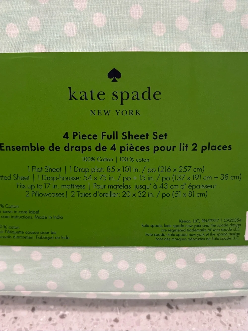 NEW kate spade New York Holiday Scatter Powder Blue Polka Dot Full Sheet Set